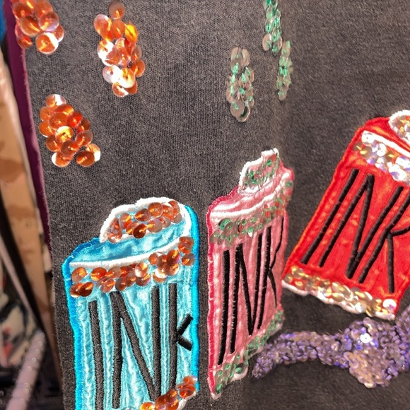 North Spirt petites Long sleeve shirt warm design sequins with INk bottles tatto - Picture 3 of 8